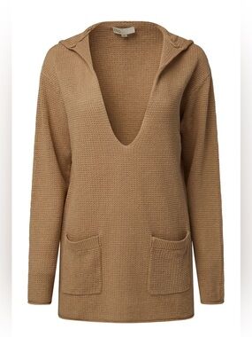 Onia Linen Knit V Neck Hoodie Jute Medium